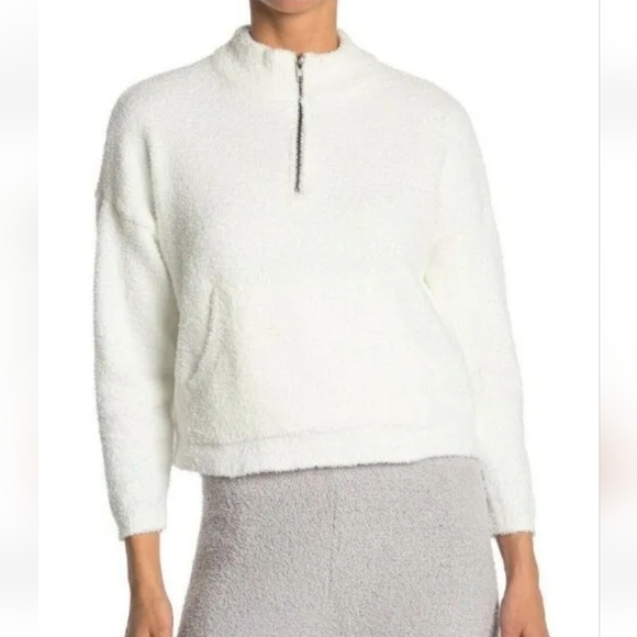 RDI Sweaters - Nordstrom RDI Women’s Large White Half Zip Pullover Fuzzy Kangaroo Pocket